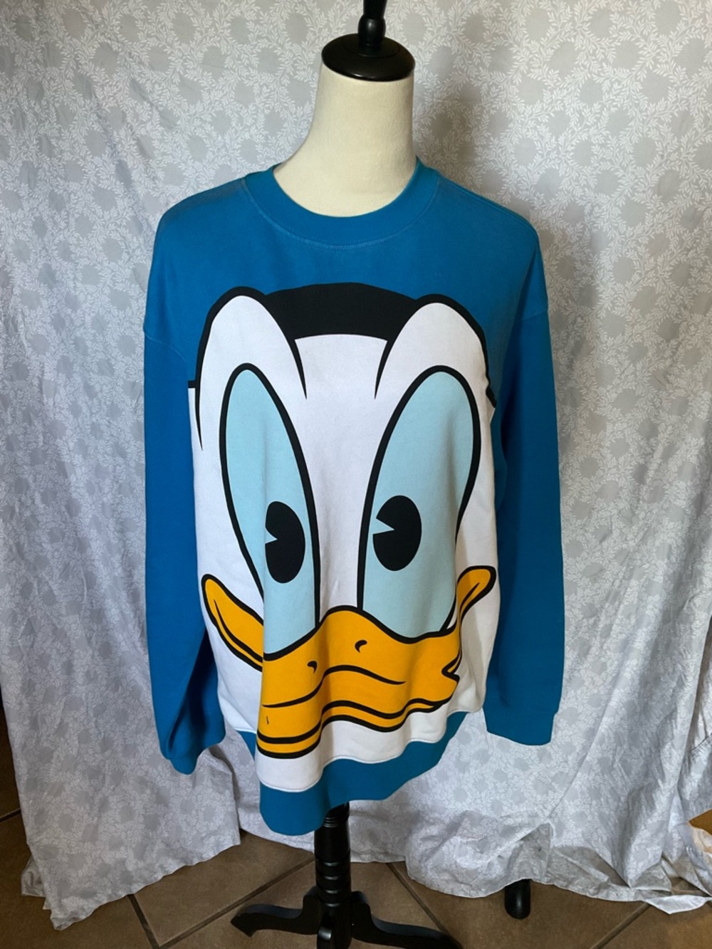 Disney Teal Donald Duck Face Crewneck Sweater